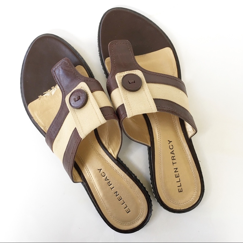 Ellen Tracy ‘Selena’ Leather Sandals w/Button 8.5M - Picture 2 of 11
